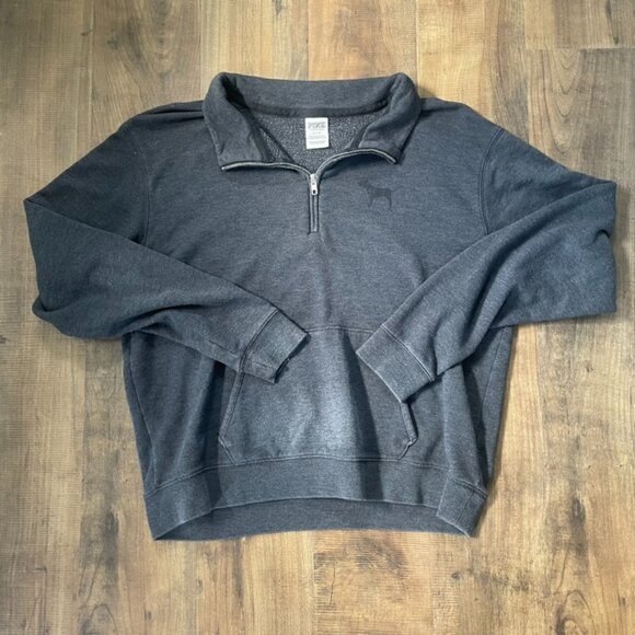 Victoria’s Secret PINK Quarter Zip Pullover Sweatshirt Women’s Large Charcoal Gr - Picture 1 of 6